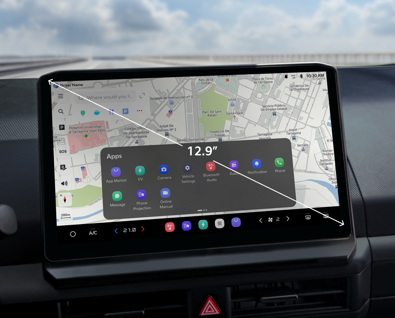 Close-up of the Kia PV5 Cargo infotainment display showing navigation interface