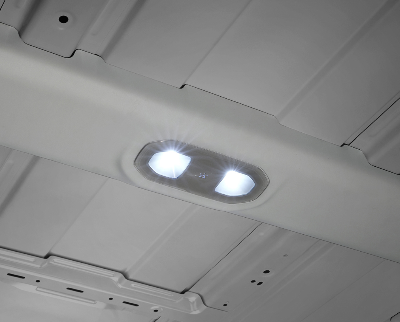 Close-up of the Kia PV5 Cargo interior ceiling light
